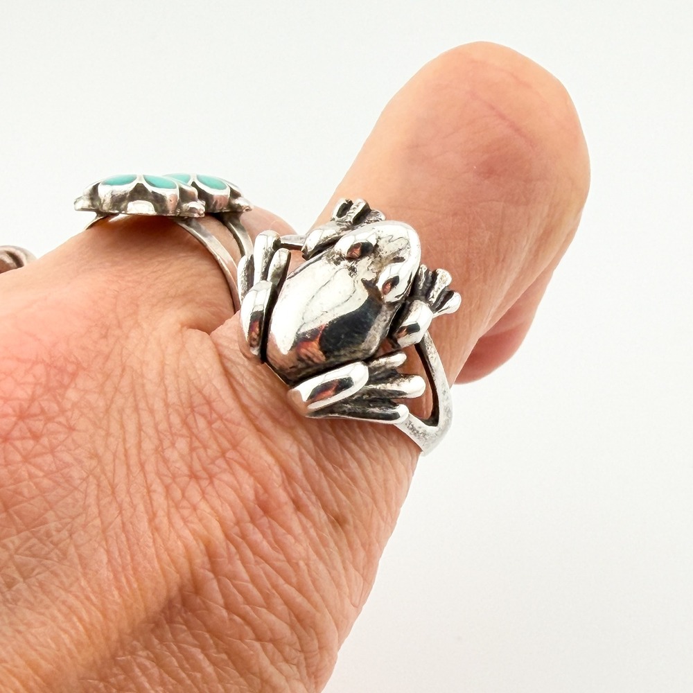 Vintage Sterling Silver Frog Ring Articulated Movable Legs 3D Figural Size 8